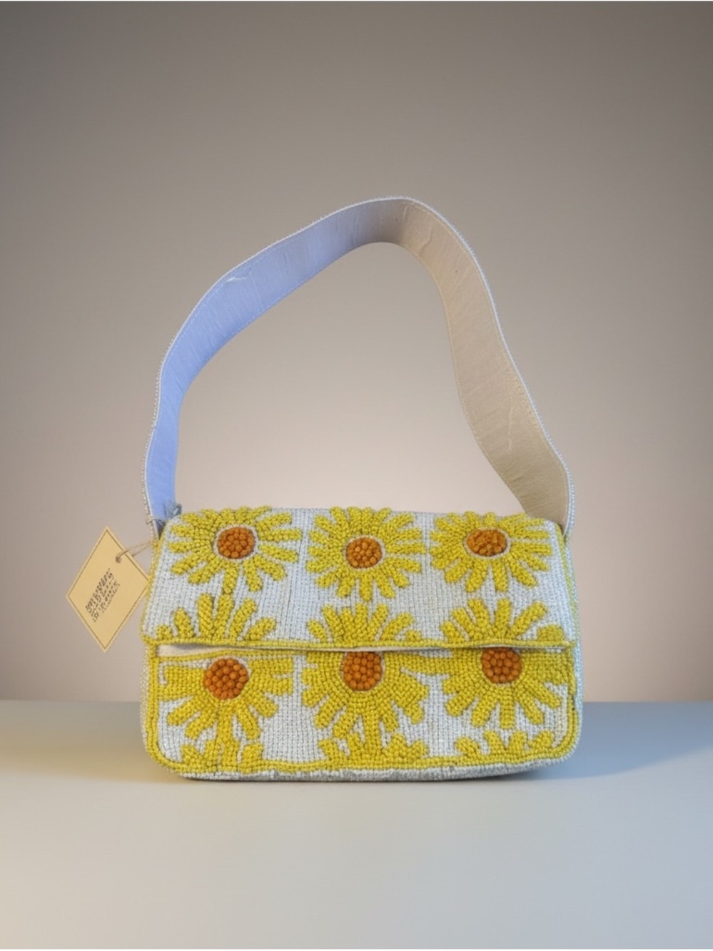 Sol And Mer Beaded Sunflower Shoulder Bag NWT Yellow White Floral Purse